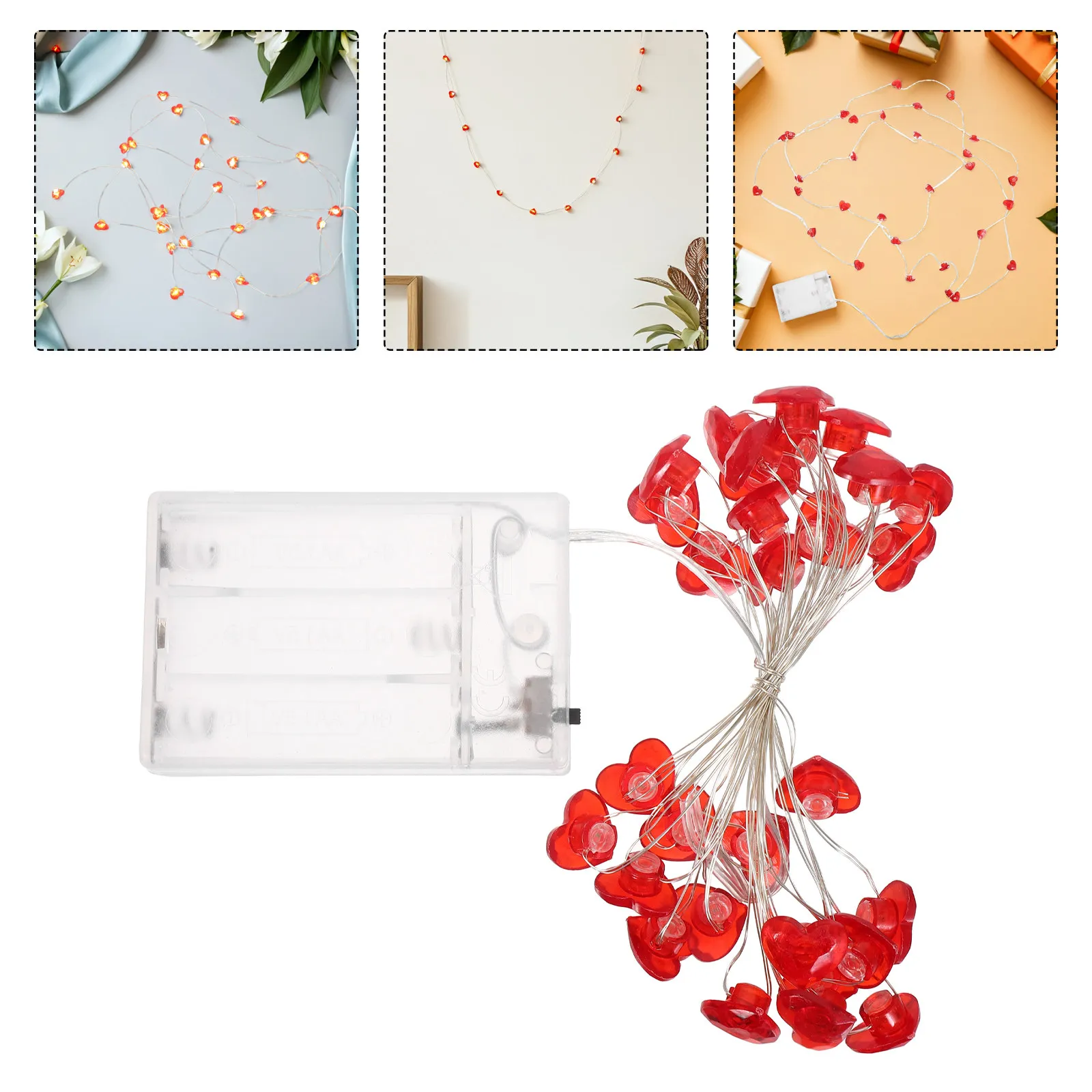 

1Set Valentine Heart String Lights Romantic Copper Wire LED Lamp Battery Box Twinkle Fairy Light Valentine's Day Room Decoration