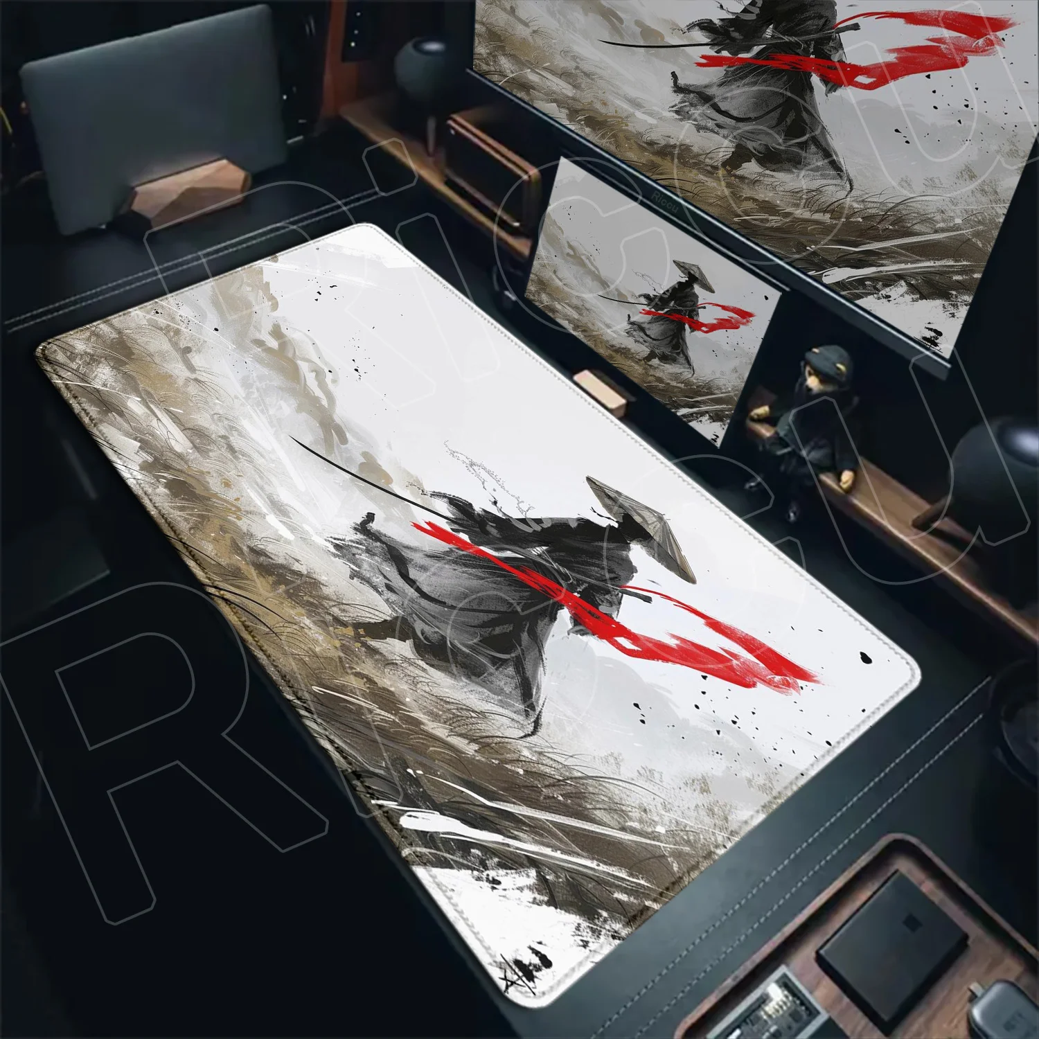 XXL HD print Ink and wash chivalrous samurai expert cool Office Computer Desk Mat Table Mouse Pad Laptop Cushion Non-slip Decor