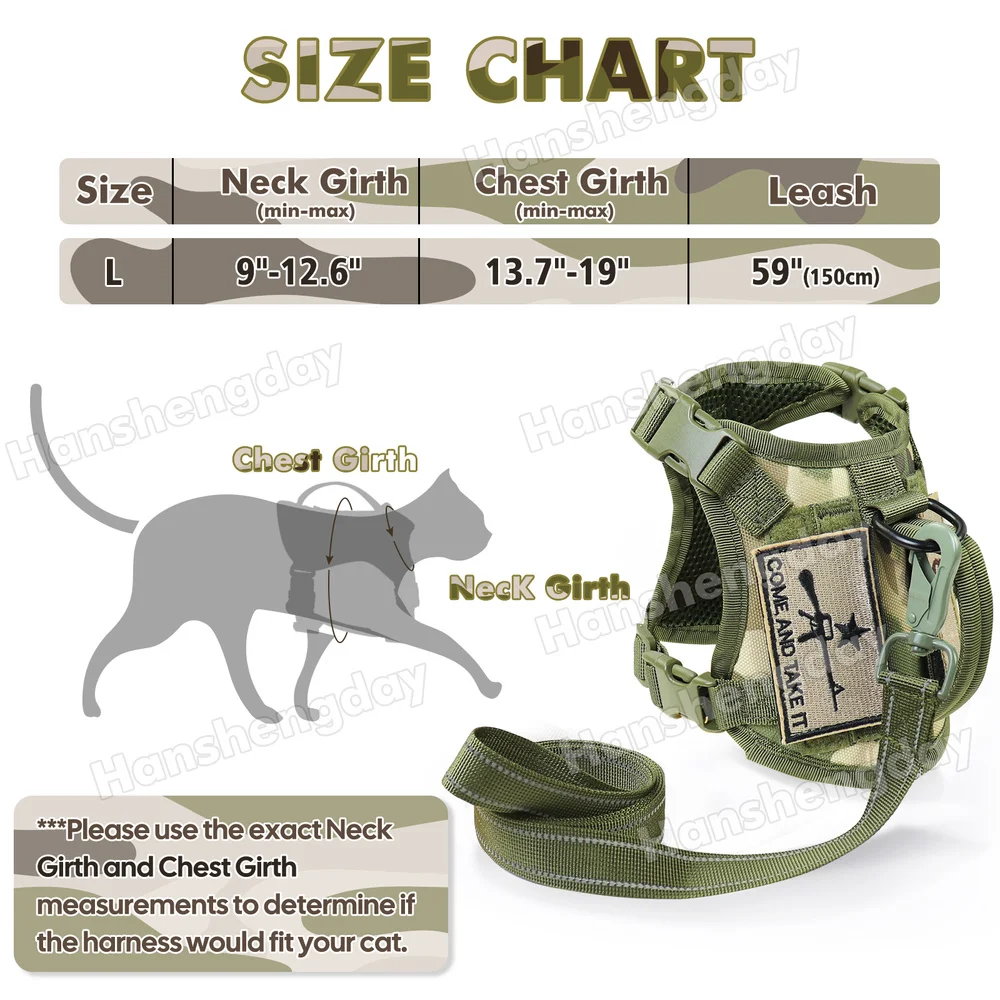 Tactical Cat Harness & Leash Escape Proof Large adult Cats Walking Vest Adjustable Soft Mesh Pet vests cloth with Control Handle