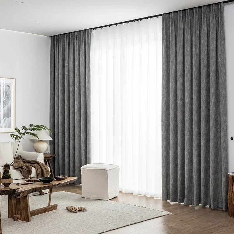 Nordic Simple Herringbone Pattern Cotton and Linen Curtains Thickened Blackout Curtains for Bedroom Living Room Custom Products