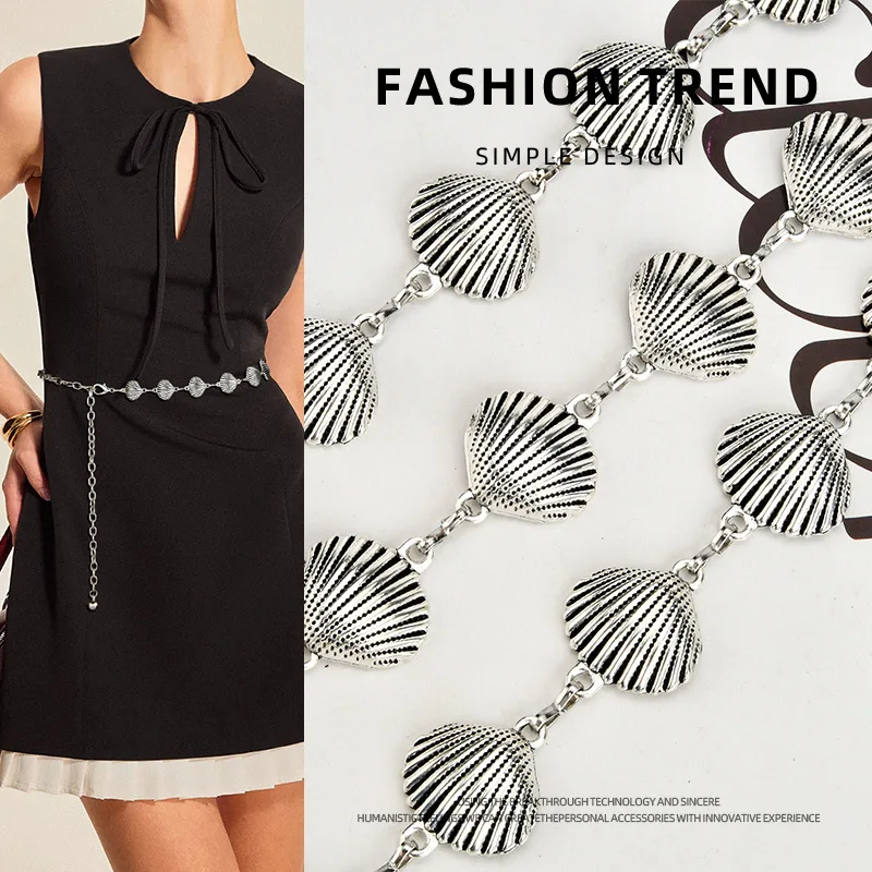 

Fashion European American Shell-shaped Metal Waist Chain for Women Bohemian Ethnic Style Decorative Dress Belt Women Chain Belt