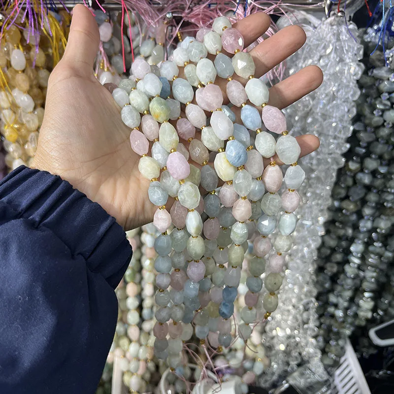 

Natural Morganite Manual Cut Faceted Colored Fluorite 10X14mm IRREGULAR Loose Beads For DIY Jewelry Making Bracelet