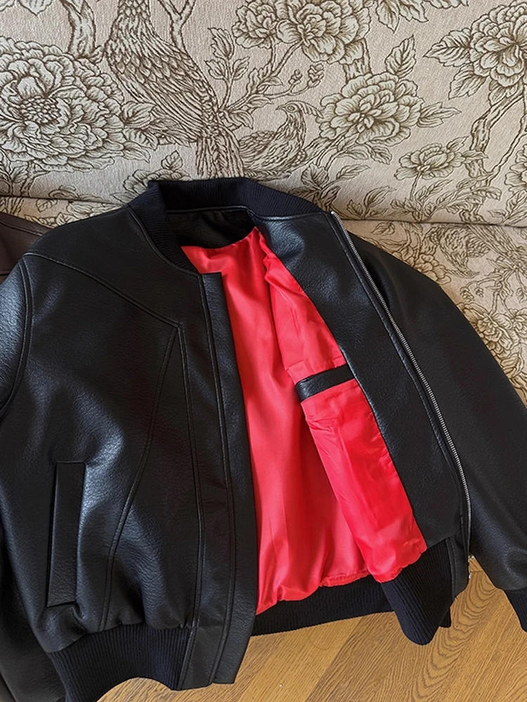 

Red Inner Bomber Motorcycle Leather Jaet Men's ort Cleanfit Pilot Jaet Baseball Sle Autumn Wear Resistant Cotton Poly...