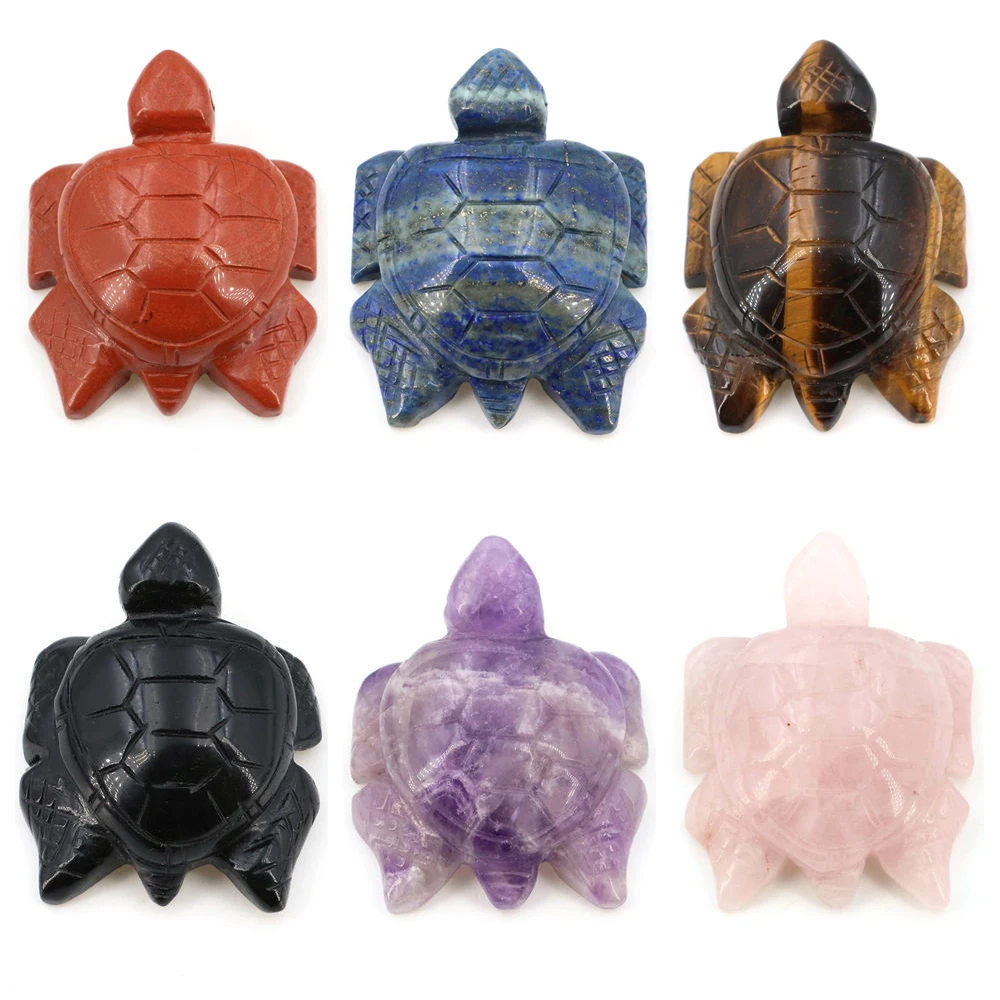 Natural Crystal Sea Turtle Statue Amethyst Lapis Lazuli Animals Healing Stone Home Decor Fish Tank Crafts Small Tortoise  Decora