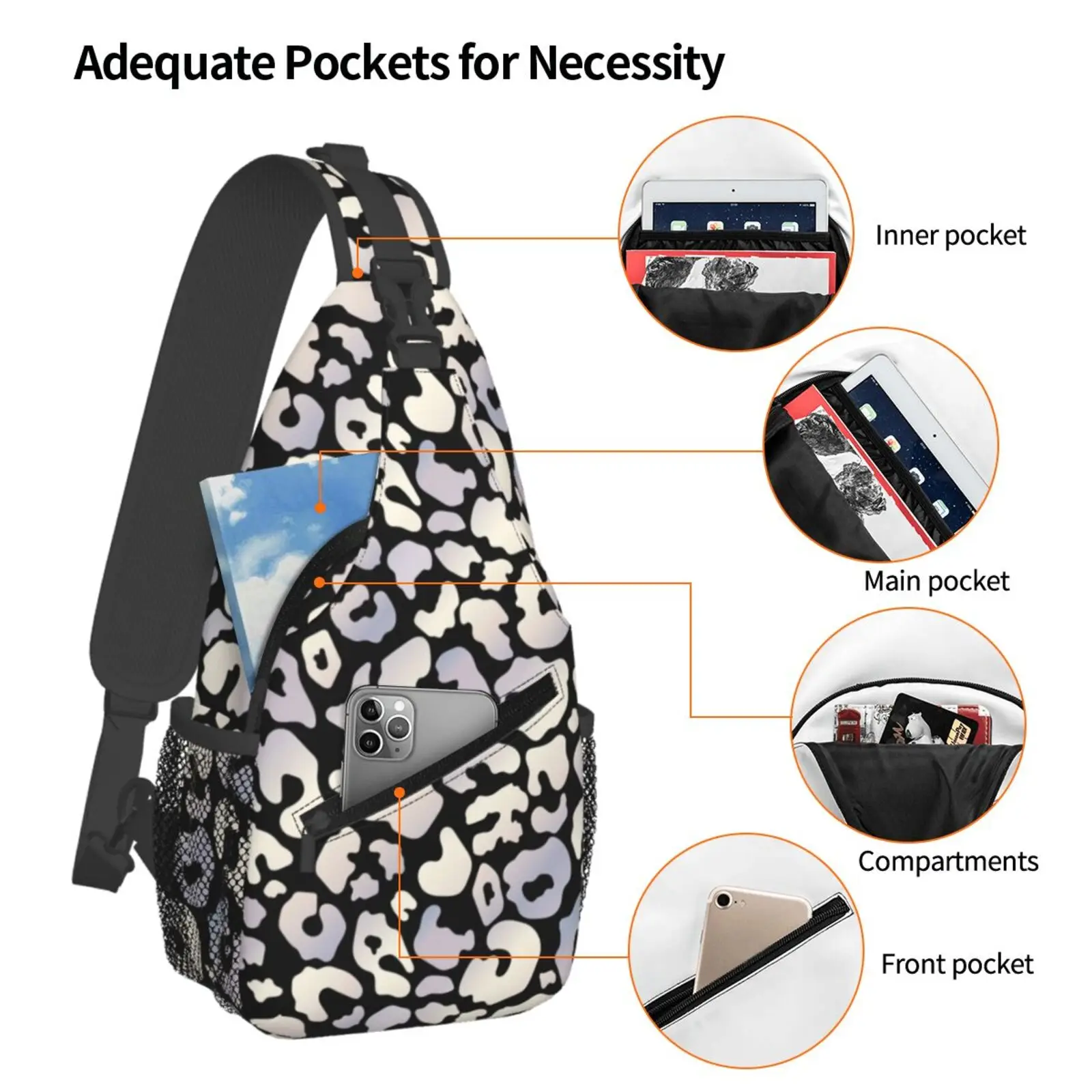 Sling Bag For Men, Trendy Silver Leopard Black Fanny Pack Crossbody Bags Shoulder Chest Bag, Small Gym Bag Anti Theft Crossbody