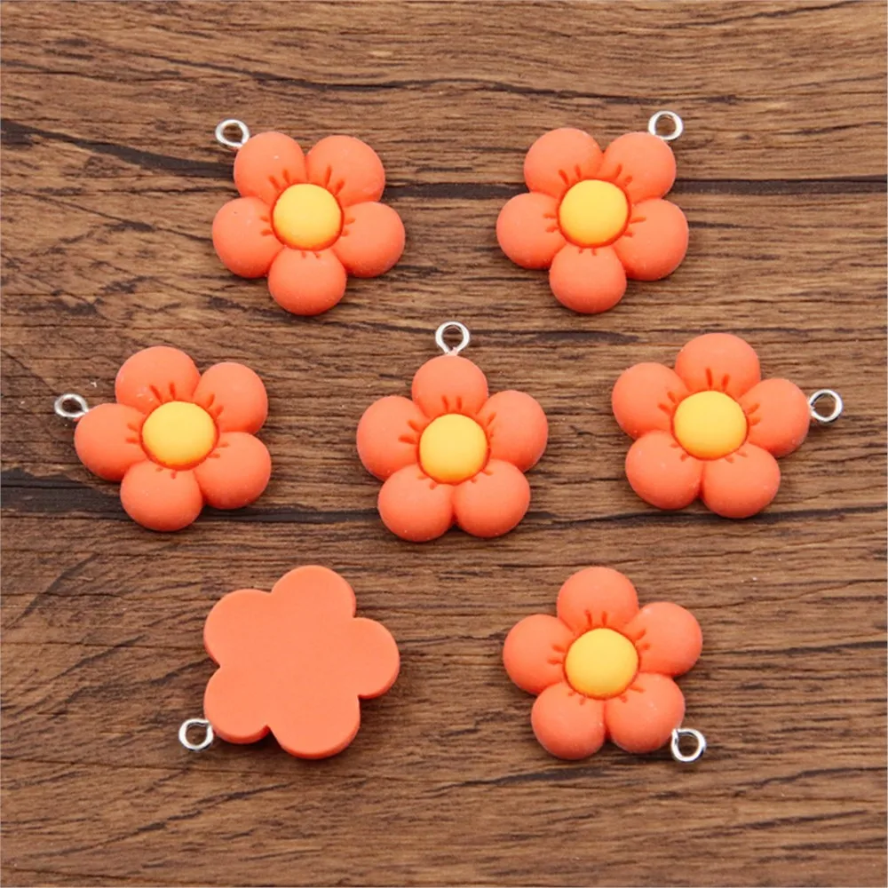 10Pcs 21x24mm Colorful 3D Resin Small Flower Shape Crafts Charm Pendant For DIY Necklace Handmade Jewelry Making Accessories