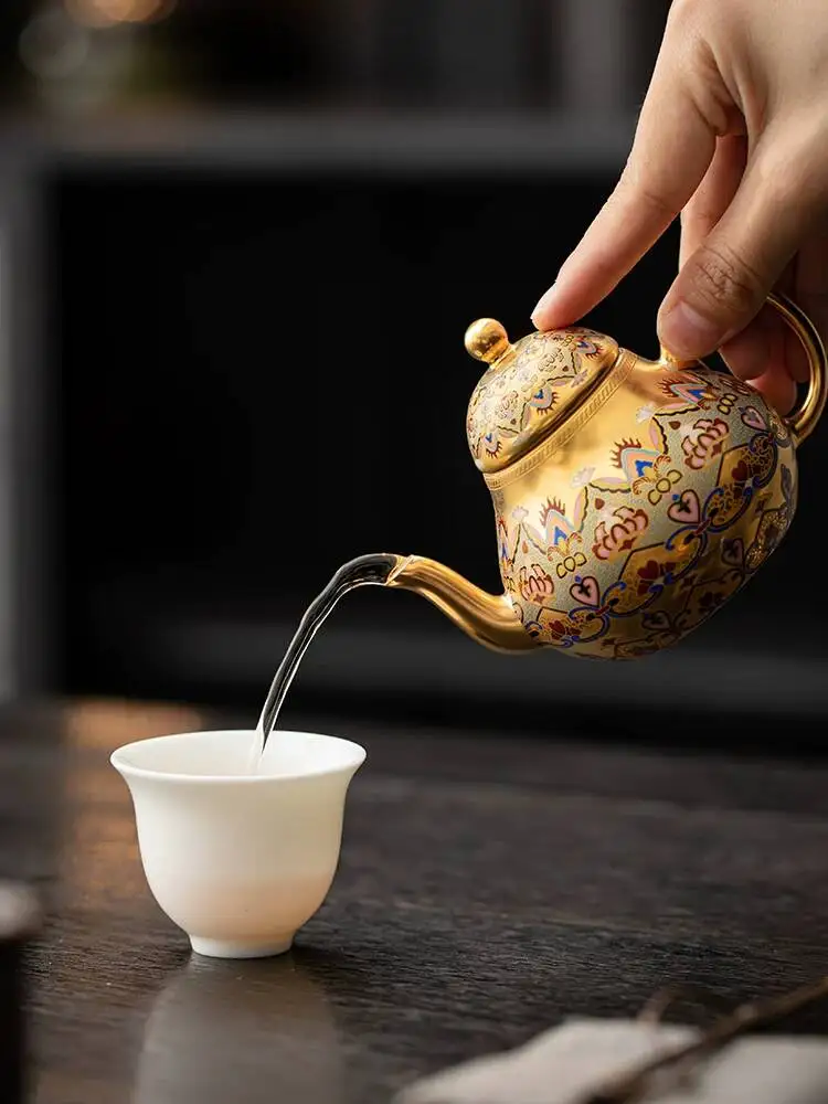 Master Zhou Hongjie's Dunhuang Impression Pear-Shaped Teapot, Pure Gold Gilded Ceramic Pot, Kung Fu Tea Set, Home Use, Chinese