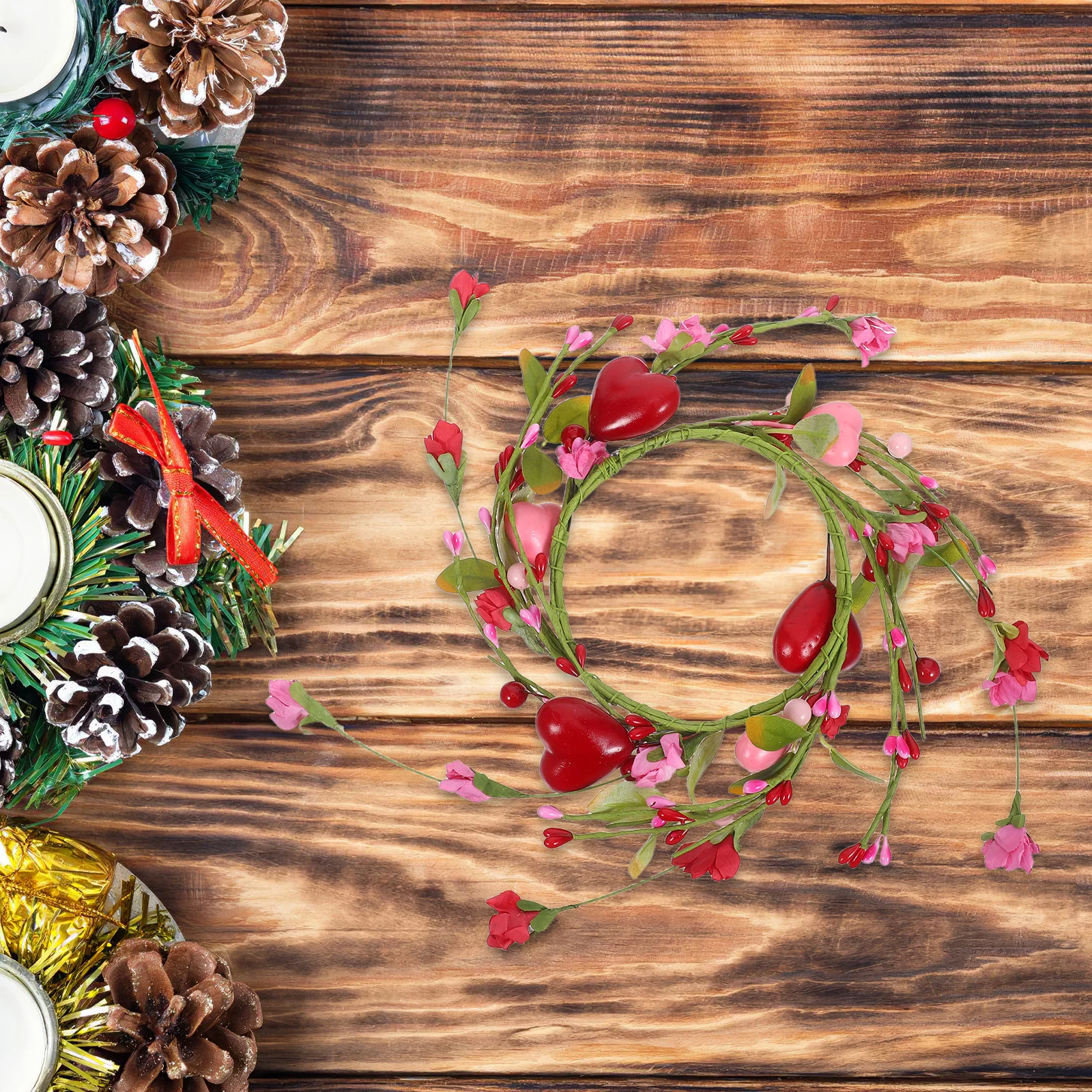 

Artificial Flower Wreath for Pillars Valentine's Day Tabletop Decoration Heartfelt Centerpiece for Dining Room Wedding