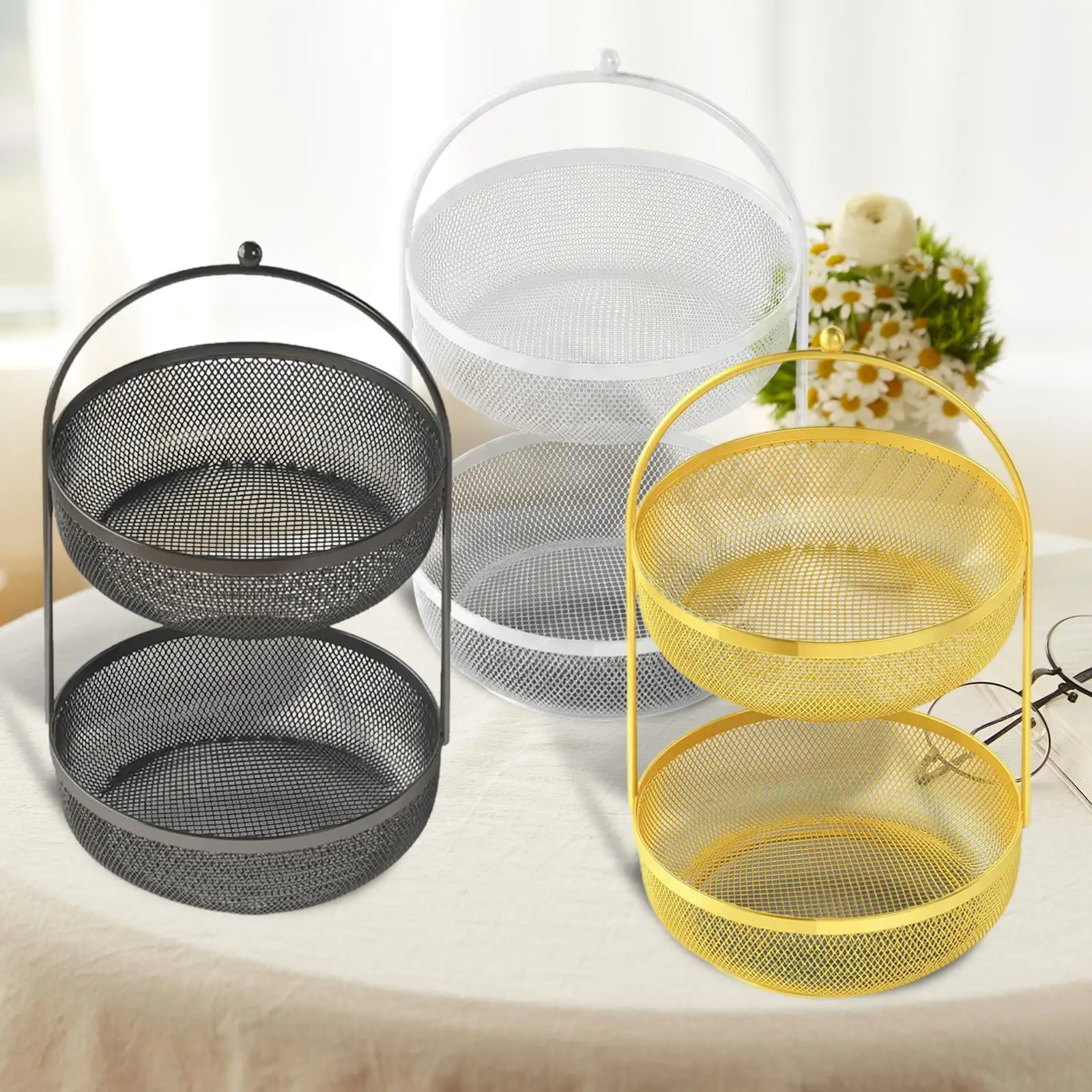 

Двухуровневая металлическая корзина для фруктов, подставка-органайзер для закусок, держатель для фруктов для столовой и кухонной стойки