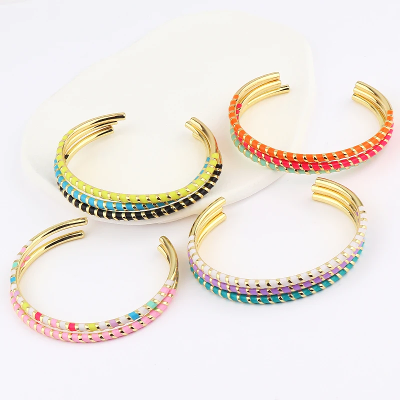 12 Colors 18K Gold Plated Cuff Bracelets Neon Enamel Geometric Open Bangle Send Women Couple Best Anniversary Jewelry Gifts