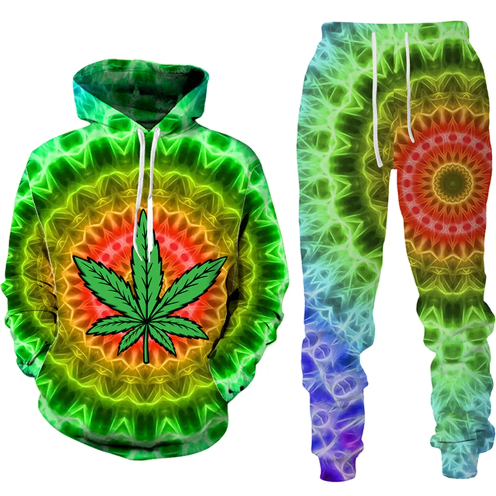 Colorful Leaf 3D Print Men Women Tracksuit Sets Casual Hoodie+Pants 2pcs Sets Fashion Pullover Streetwear Oversized Man Clothing