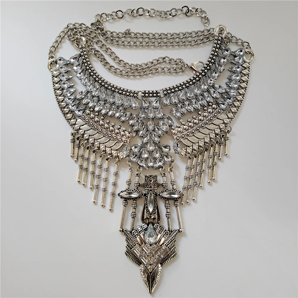 Gargantilla étnica india Vintage para mujer, Collar bohemio Retro plateado, Collar grande, Maxi, joyería para mujer