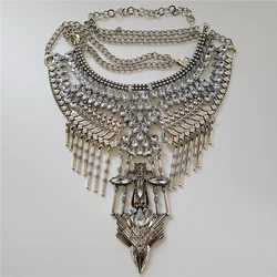 Indian Ethnic Vintage Statement Choker Necklace Women Boho Retro Silver Plated Large Collar Maxi Necklace Ladies Jewellery