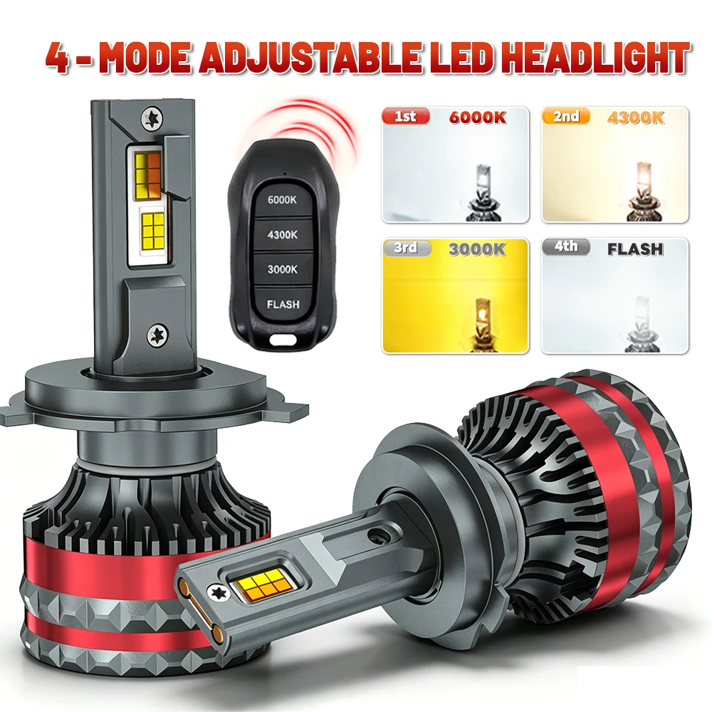 9800W High Power LED Tri-Color LED Headlights with Remote H1 H11 9005 9006 H7 LED Blud H4 Canbus & Cooling Fan Cars Accessories