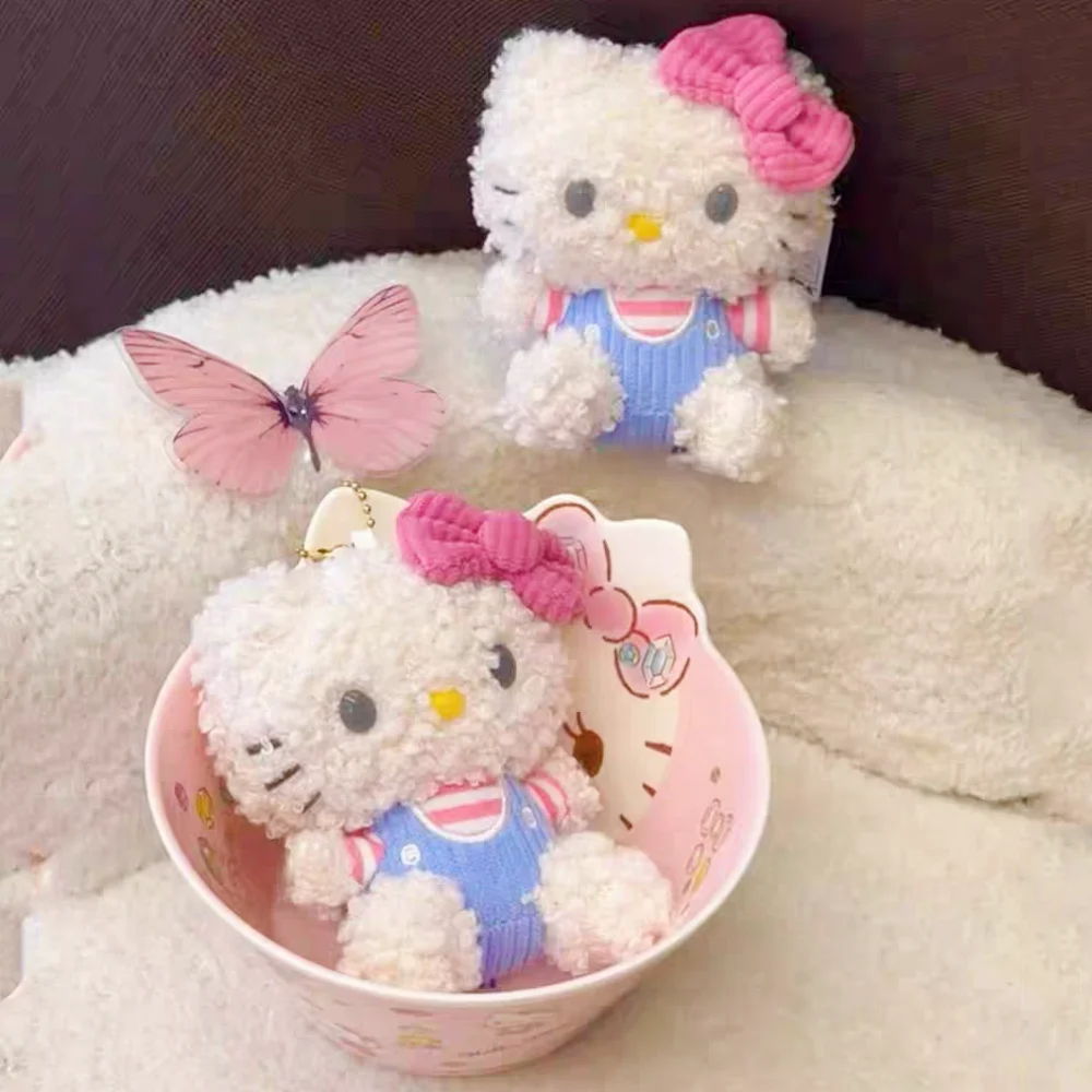애니메이션 Sanrio 헬로 키티 곱슬 봉제 인형 장난감 Kawaii Kt 고양이 여성 핸드백 만화 장식 액세서리 소녀 생일 선물