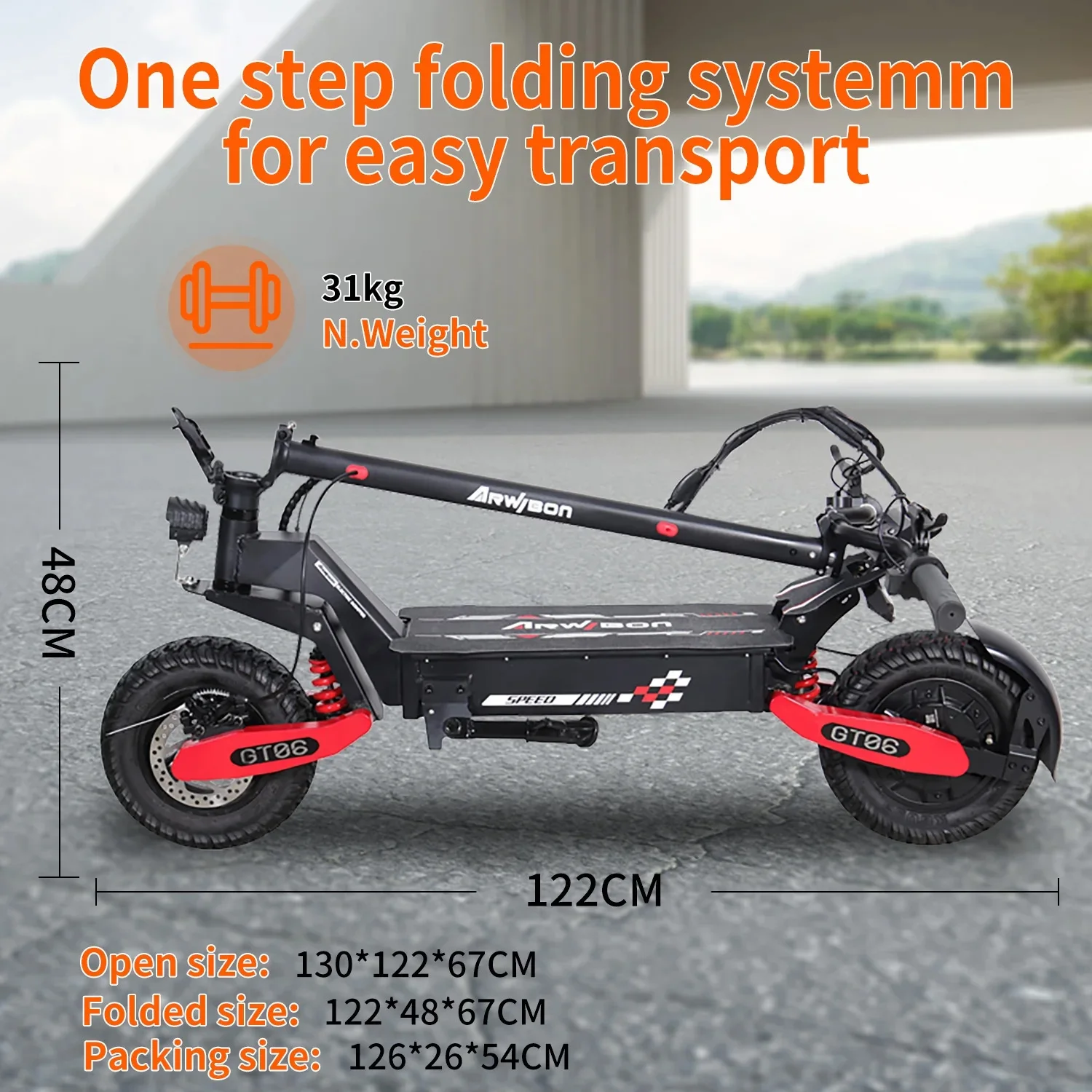 سكوتر كهربائي للبالغين، سكوتر سريع بمحرك 1200 وات، إطارات للطرق الوعرة مقاس 11 بوصة، سرعة علوية تصل إلى 28 ميلاً في الساعة ومدى طويل 32 ميلًا، Dual Br