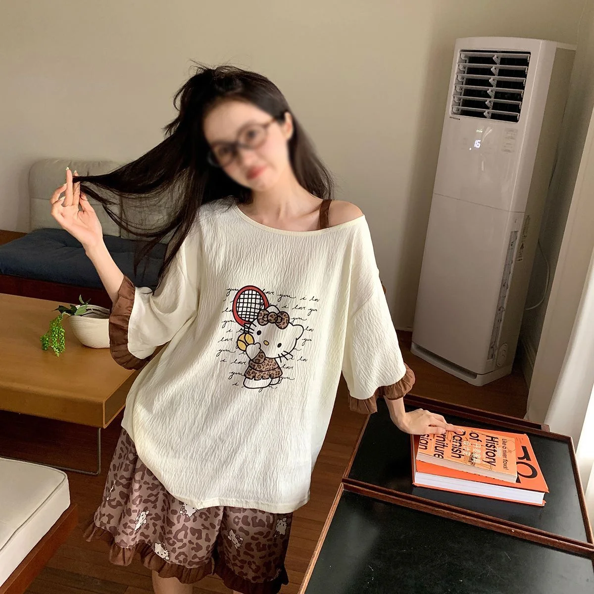 

Sanrio Hello Kitty Pajamas with Shorts Kawaii Cartoon Summer Nightwear Short Sleeve Pajamas Princess Sleepwear Home Clothes New