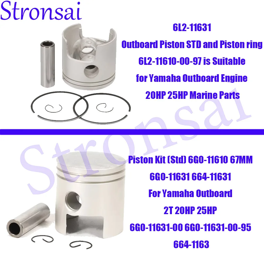 6L2-11631 Outboard Piston STD and Piston ring 6L2-11610-00-97 is Suitable for Yamaha Outboard Engine 20HP 25HP Marine Parts