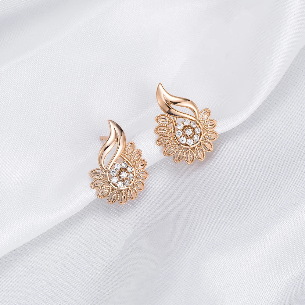 Unique Hollowed Out Sunflower Earrings Fashionable Round-Shaped Diamond Earrings Ladies' Exquisite Banquet And Wedding Jewelry