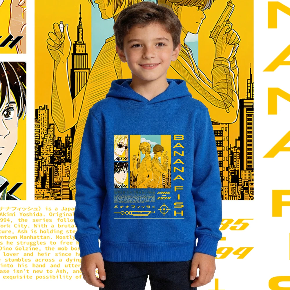 Banana Fish Anime Print Fleece Lined Hoodie for Kids Boys Girls Fall Winter Casual Pullover Hooded Sweatshirt Soft Warm