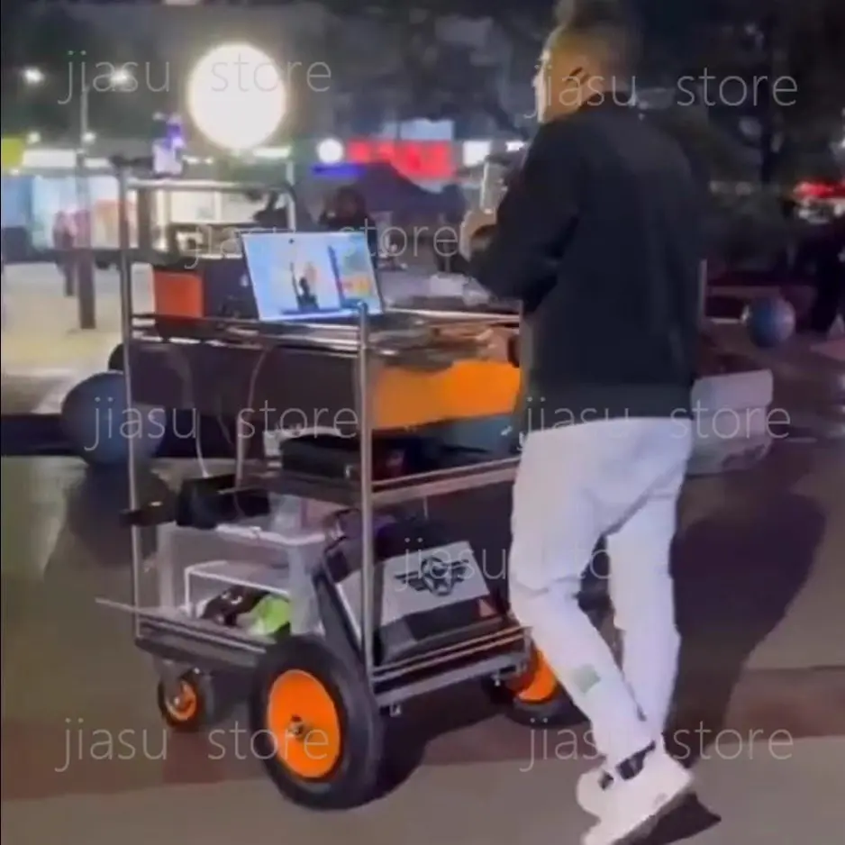 

Stainless steel live stream car talented singing stand table square promotion portable snack stall trolley stall car