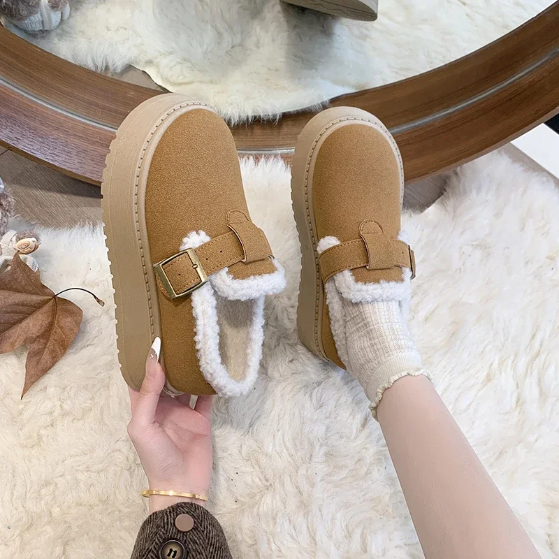 

Winter Thickened Velvet Warm Snow Boots New Women's Round Toe Retro Buckle Design Casual Thick-soled Women's Shoes Zapatillas