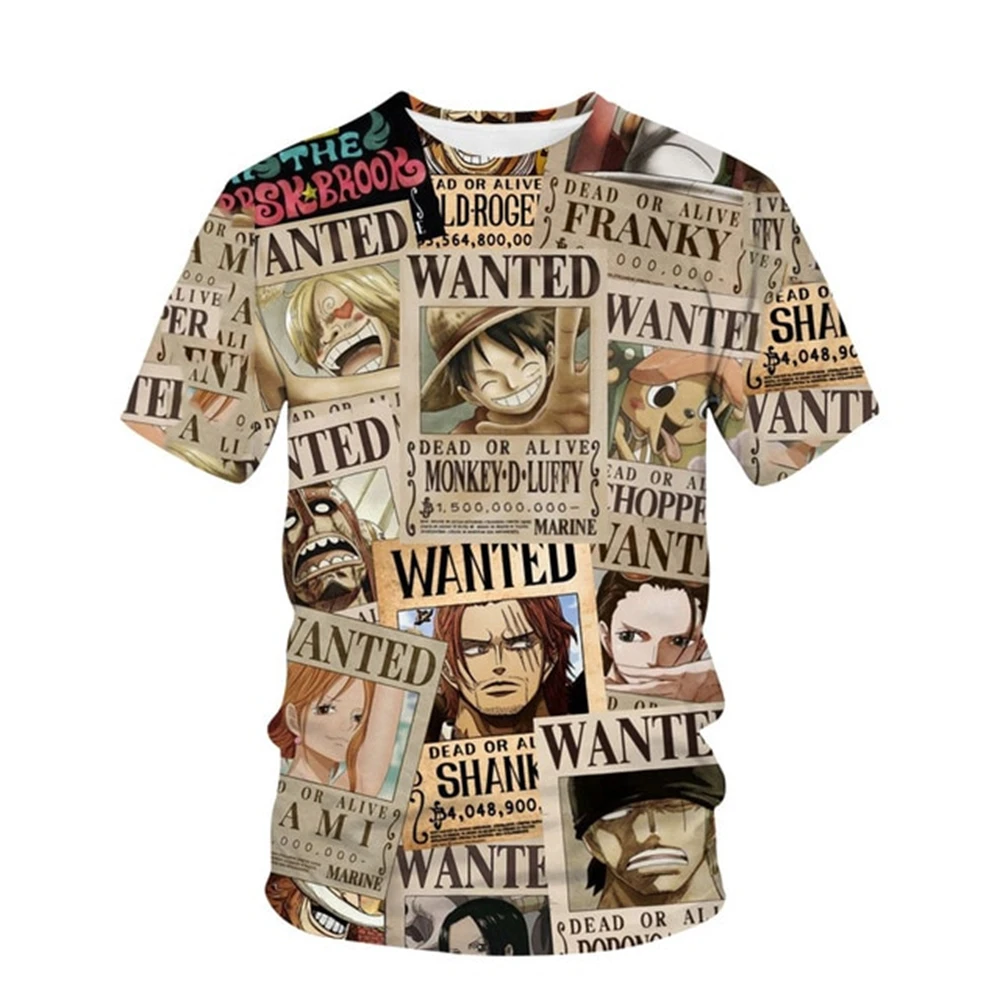 2026 Neues Japanisches Anime One Piece Charaktere Wanted Poster Klassisches T-Shirt Bedrucktes T-Shirt Cosplay Oberteile für Kinder und Erwachsene Kleidung