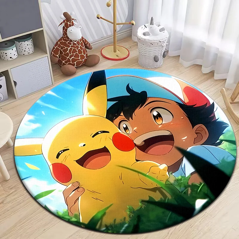 Pikachu and its friends Round Carpet for Living Room Rugs Camping Picnic Mats Flannel Anti-Slip Rug Yoga Mat Gifts