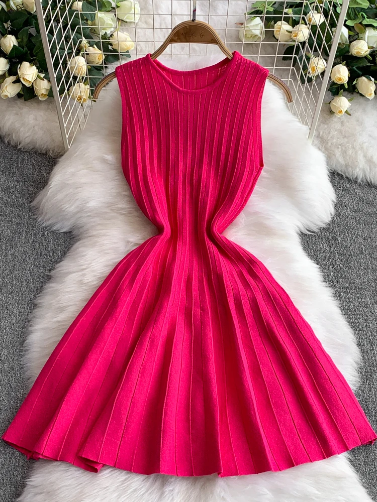 

Ele вязаная юбка-миди с открытыми плечами Dr, женская юбка-миди трапециевидной формы с высокой талией, однотонная летняя новинка, утягивающая плиссированная юбка