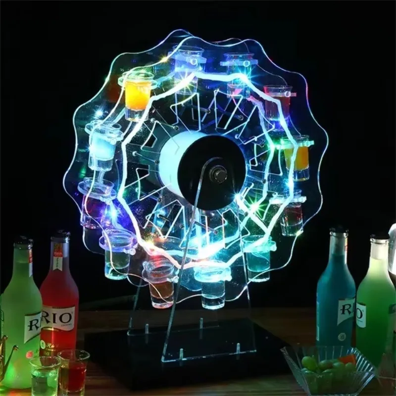 Rechargeable Acrylic Ferris Wheel Light Emitting Diode Wine Rack 12 Glasses Light Emitting Diode Wine Rack