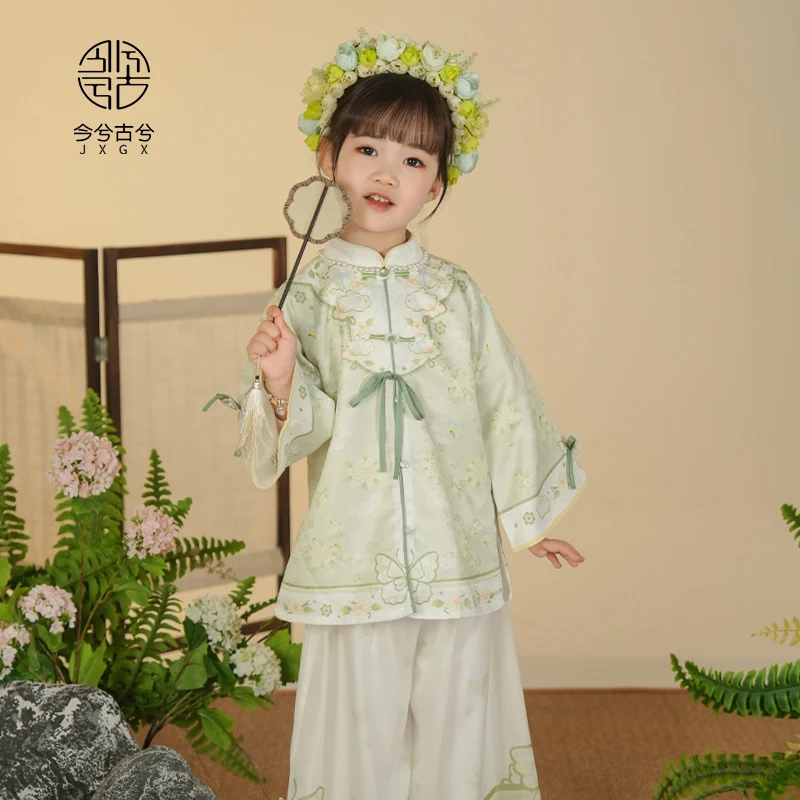طقم فستان تانغ مطرز للفتيات من Hanfu ، فستان كنز نسائي ، إبزيم مقلاة محسن ، طراز صيني ، ريترو ، منتج جديد ، الربيع ،