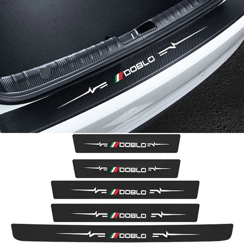 Carbon Fiber Car Door Edge Sill Protector Strip Sticker for FIAT DOBLO 2023 2022 2021 2019 Rear Trunk Bumper Scratch Guard Cover