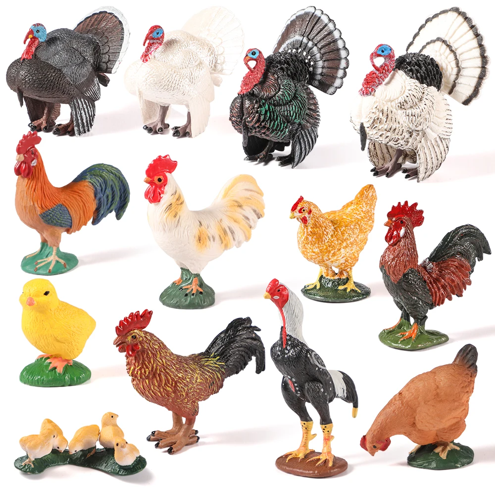 Set de Modelos de Animales de Granja y Aves de Corral - Figuras Educativas de Pavo, Gallo y Gallina, Juguete de Figuras de Acción para Niños
