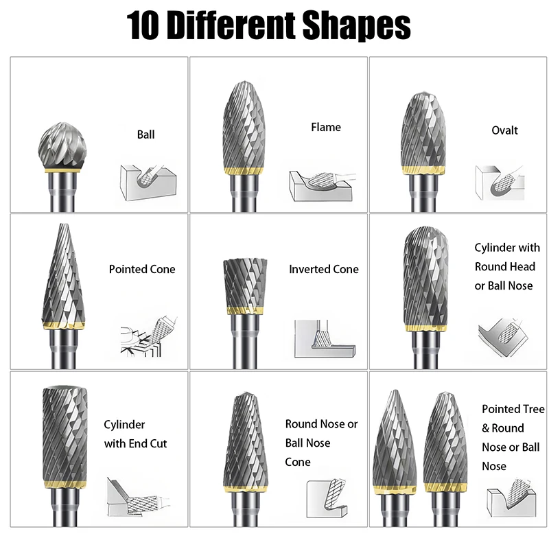 Imagem -03 - Double Cut Tungsten Carbide Rotary Burrs Grupo Dremel Bits para Metal Madeira Escultura Polimento Shank 10 Pcs