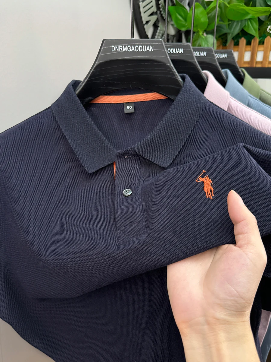 100% pure cotton men's short sleeved polo shirt hot selling summer fashionable horse logo embroidery classic Paul casual T-shirt image 2