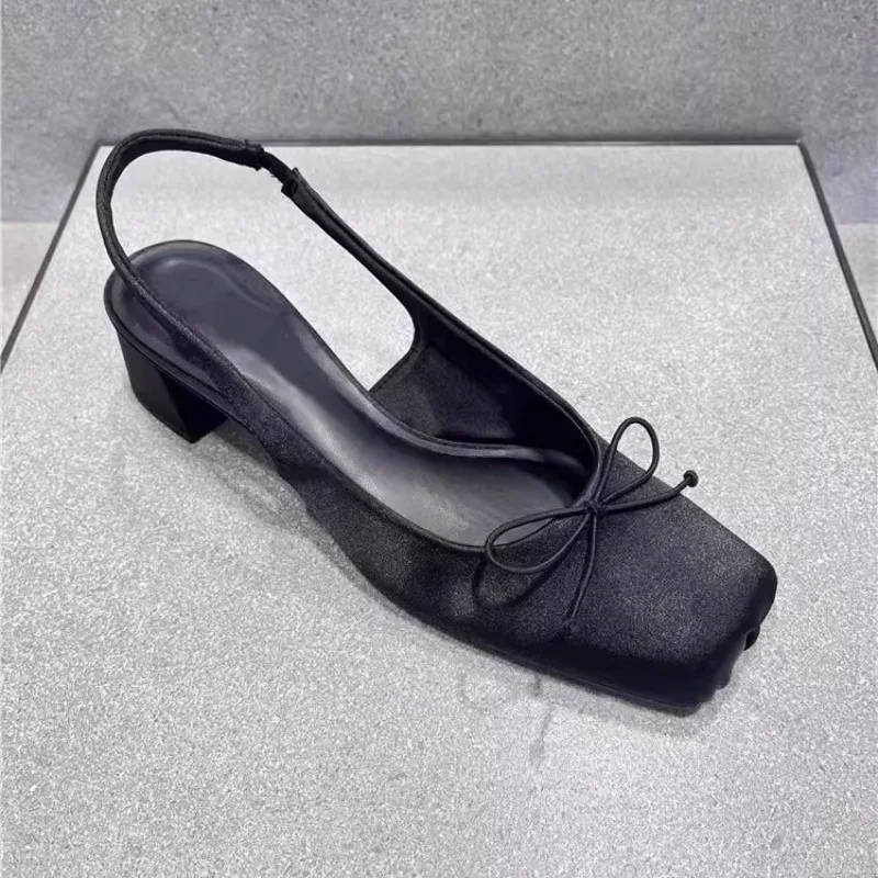 In stock 2026 summer new square toe block heel bow sandals