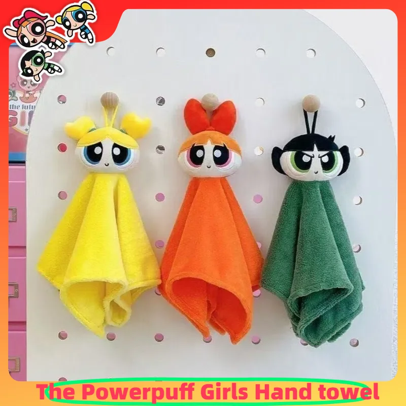 منشفة يد Kawaii The Powerpuff Girls PPG ثلاثية الأبعاد معلقة ماصة لمسح وجه الأطفال كرتونية للمطبخ والحمام