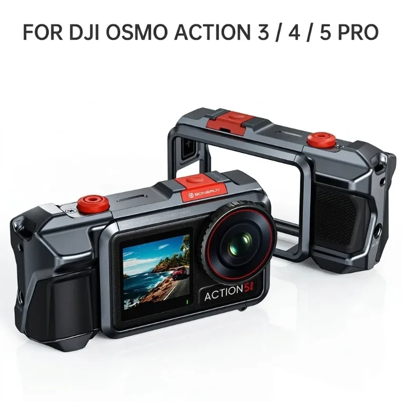 Aluminum Alloy Cage Frame for DJI Osmo Action 3/4/5 Pro, Case with Handle, Vlog Shooting Grip, Anti-Drop Camera Accessories