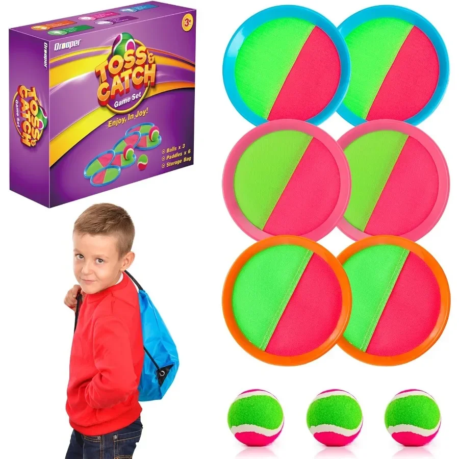 

Набор мячей для бросания и ловли на открытом воздухе, пляжные игрушки, игрушки для бассейна, игра-ловушка с 6 веслами и 3 мячами, игры на открытом воздухе для двора для 412 лет