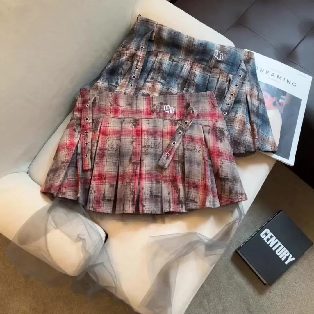 

Женская винтажная клетчатая плиссированная юбка в стиле ретро с кружевной каймой и кисточками, короткая юбка, женская летняя облегающая юбка трапециевидной формы Y2K