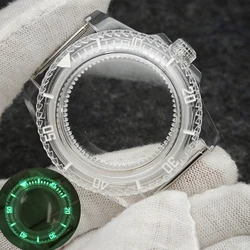 Luminous Watch Case acrílico transparente, caso modificado para NH35 NHH36 4R movimento, verde, 40mm Sub