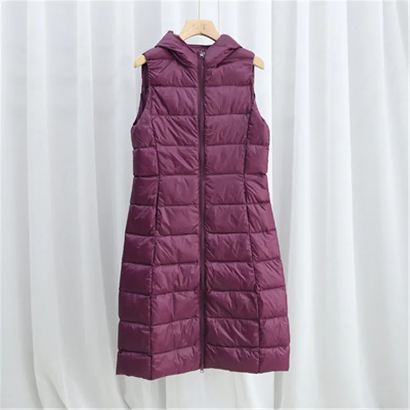 Ultra Light White Duck Down Vest Jacket Autumn Winter Ladies Casual Long Hooded Waistcoat Coat Women Slim Sleeveless Tank Parkas