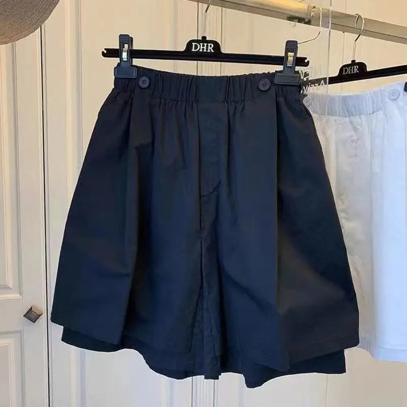 Pantalones casuales de doble capa Pantalones de pierna ancha de cintura alta para mujer Diseño asimétrico Temporada de primavera Regular Fino Le de cinco cuartos...