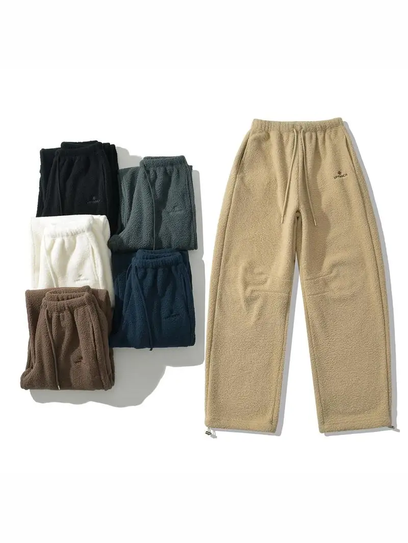 American High Waist Embroidered Fce Lined Thiened Casual Warm Pants Women's Winter New Sle Straight Leg Comfortable Tr...