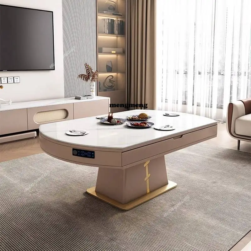 light luxury household multi-functional rock slab telescopic coffee table intelligent lifting folding coffee table dual-purpose