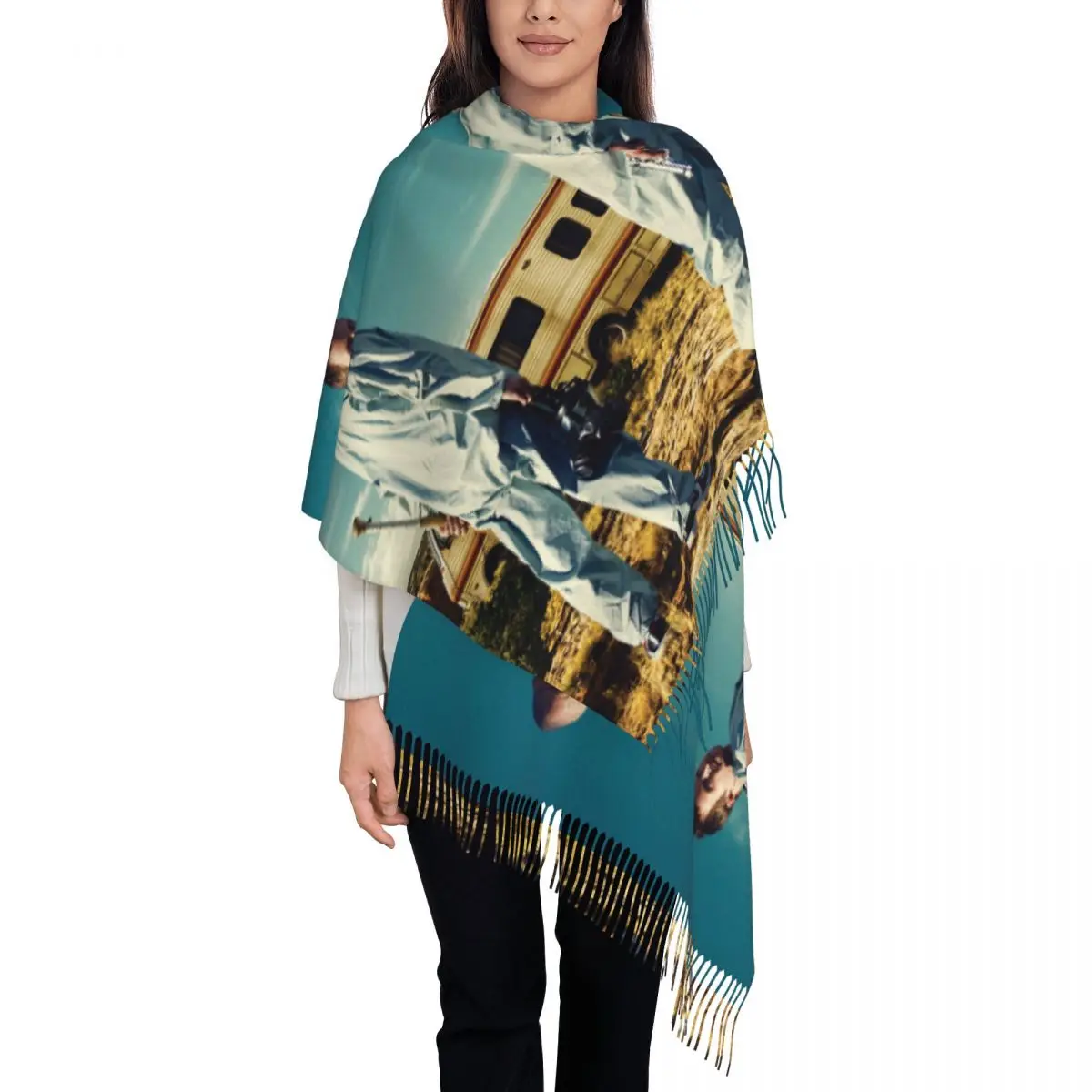 

Шарф Breaking Bad Chemical Bus для женщин, шали из пашмины и накидка Walter White Jesse, большие шарфы с кисточкой для повседневного ношения