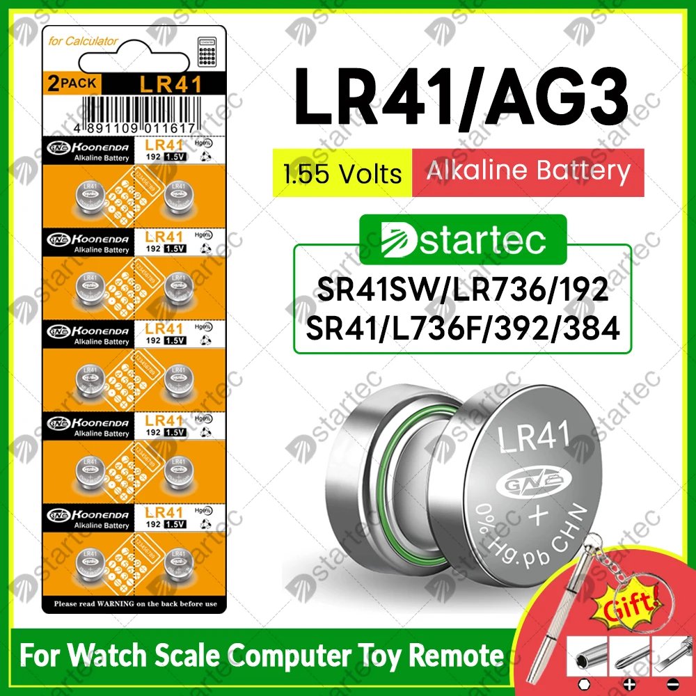 10-300 قطعة AG3 LR41 بطارية زر قلوية SR41SW 192 392 SR41 192A LR736 L736F 1.55V ساعة بطارية عملة خلية لعبة مصباح يدوي