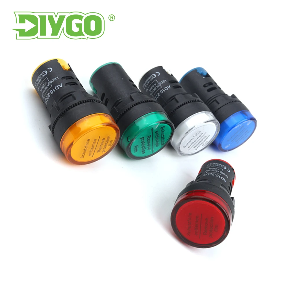 1PCS AD16-22 22mm Panel Mount LED Power Indicator Pilot Signal Light Lamp 12V 24V 110V 220V 380V Red Blue White Green Yellow