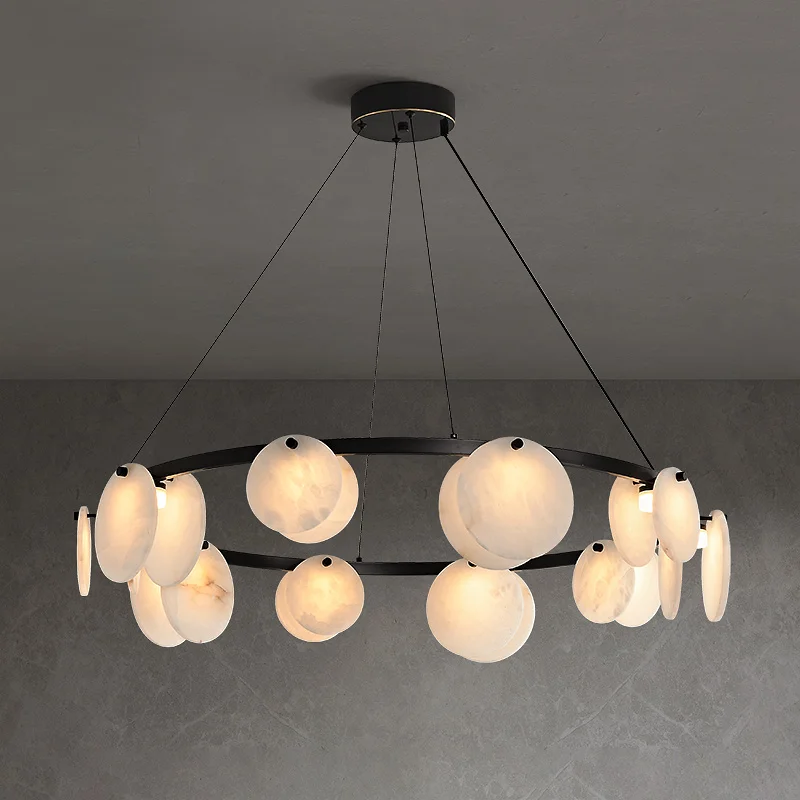 Nordic Style Living Dining Room Brass Marble Designer Pendant Lights Modern Villa Duplex Bedroom Copper Alabaster Chandelier