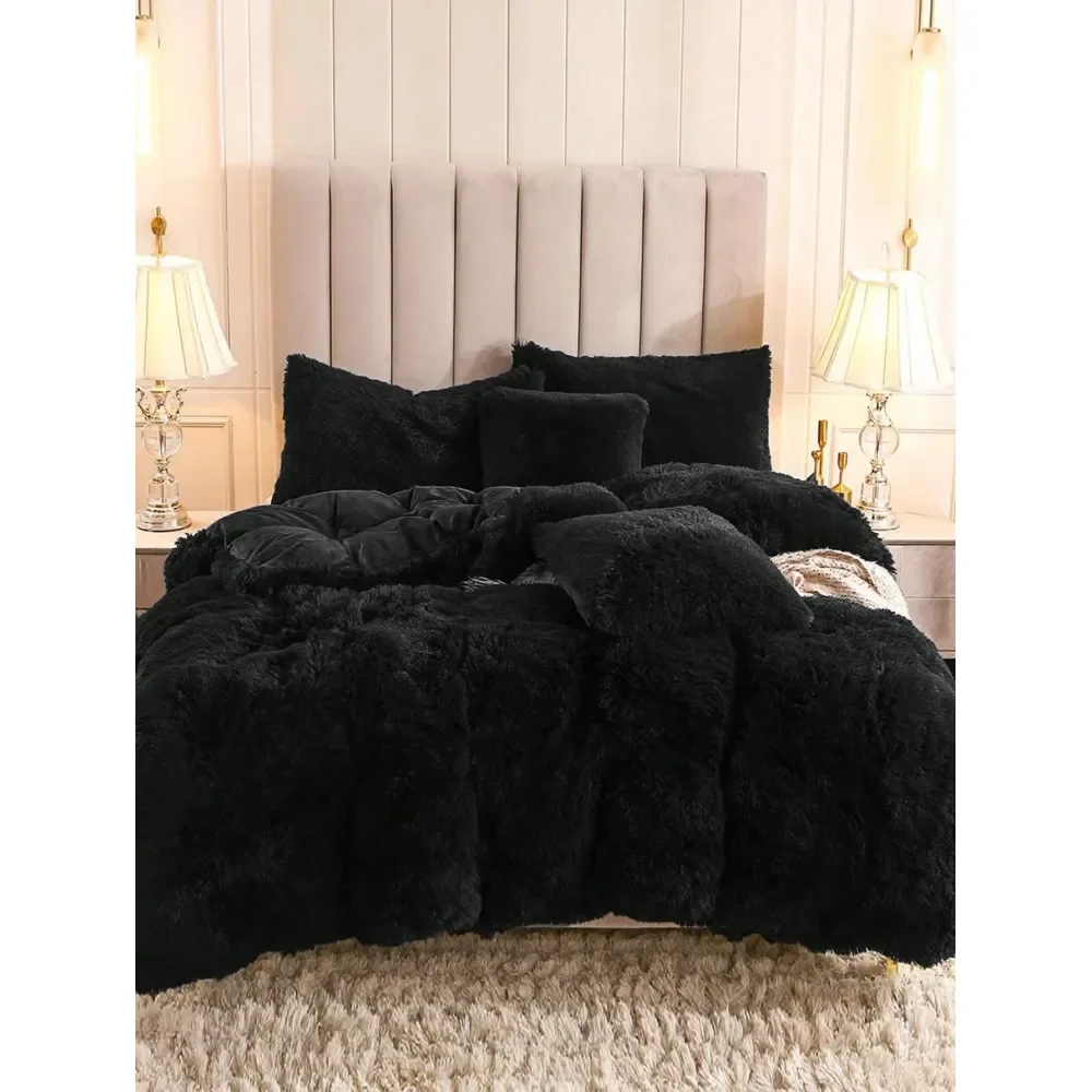

Solid Color Fluffy Comforter Set 1pc Fluffy Comforter 2pcs Pillow Shams, Suitable For Bedroom, Guest Room, Size Options Super K